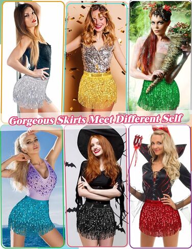 Sequin Skirt Sparkly Skirt Belly Dance Skirt Glitter Skirt Rave Sparkle Skirt Sequin Tassel Skirt Fringe Hip Scarf Women in Saudi Arabia
