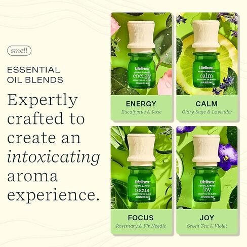 Lifelines Essential Oil Blends, 4-Pack - Blended Essential Oils with Precision Pump for Aromatherapy Diffusers - Long-Lasting Scented Fragrance - Herbal Garden (Joy, Calm, Focus & Energy) in Kuwait