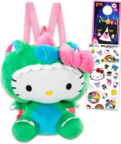 مجموعة حقيبة الظهر Hello Kitty Plushie - حزمة من دمية Hello Kitty in Dragon مقاس 15 بوصة من القطيفة مع أشرطة حمل وملصقات والمزيد | هدايا سانريو للأطفال in Saudi Arabia