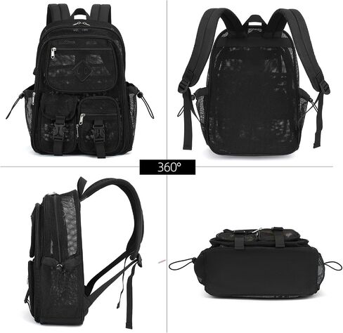 Black Mesh Backpack for Girls Boys, Mesh Bookbags Heavy Duty Semi-Transparent School Bag for College, Travel, Beach, Swimming, Sports in Saudi Arabia