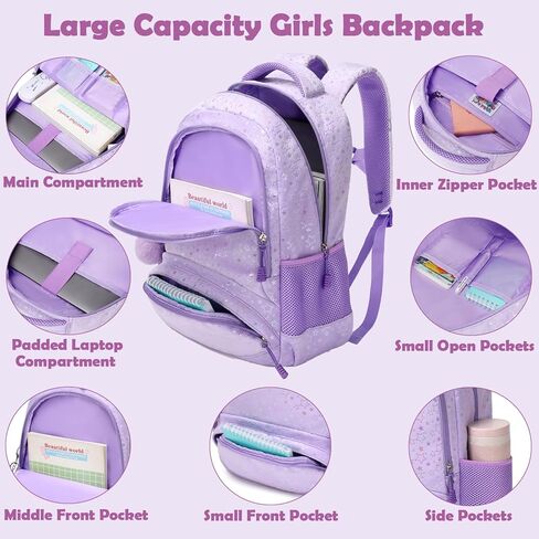 حقيبة ظهر Kimwadalh Pink Bow للفتيات، حقيبة مدرسية للبنات مع حقيبة كتب مدرسية ذات سعة كبيرة للمدرسة الابتدائية in Kuwait