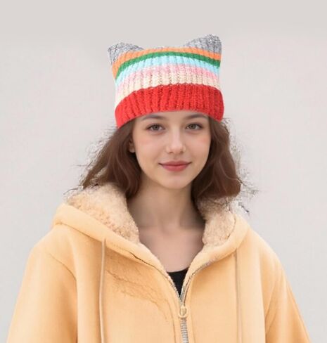 المرأة Y2k الكروشيه قبعة القط القبعات خمر الشتاء لطيف مترهل الملونة بيني الجرونج ايمو المشهد الملحقات in Kuwait