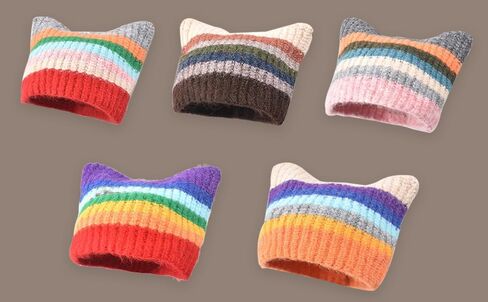 المرأة Y2k الكروشيه قبعة القط القبعات خمر الشتاء لطيف مترهل الملونة بيني الجرونج ايمو المشهد الملحقات in Kuwait