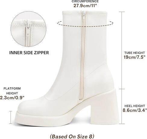 Women's Square Toe Stretch Mid Boots Calf Slouchy Platform Booties Suede Zip Chunky Block Heeled Sock Ankle Boot Shoes in Kuwait