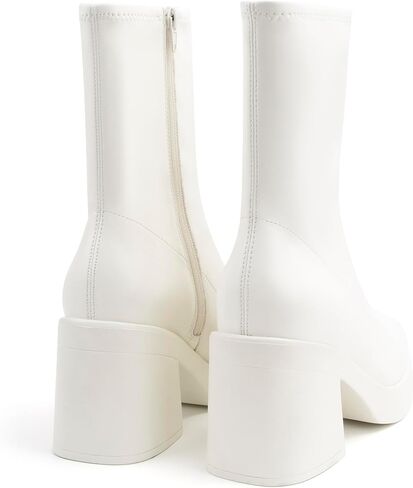 Women's Square Toe Stretch Mid Boots Calf Slouchy Platform Booties Suede Zip Chunky Block Heeled Sock Ankle Boot Shoes in Kuwait