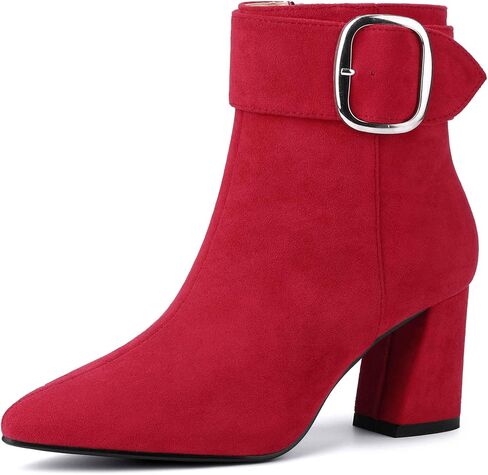 Perphy Square Buckle Chunky Heels Pointed Toe Ankle Boots for Women in Saudi Arabia