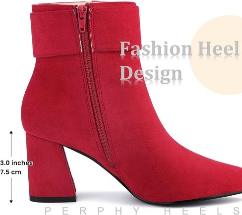 Perphy Square Buckle Chunky Heels Pointed Toe Ankle Boots for Women in Saudi Arabia