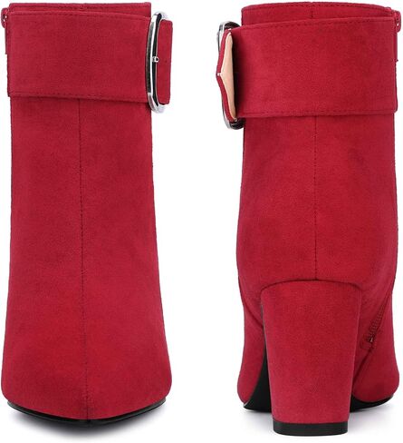 Perphy Square Buckle Chunky Heels Pointed Toe Ankle Boots for Women in Saudi Arabia