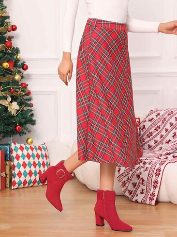Perphy Square Buckle Chunky Heels Pointed Toe Ankle Boots for Women in Saudi Arabia