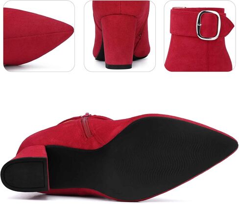 Perphy Square Buckle Chunky Heels Pointed Toe Ankle Boots for Women in Saudi Arabia