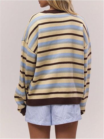 SOLY HUX Women's Striped Cardigan Sweater Color Block Button Down Long Sleeve Drop Shoulder Oversized Cardigans in Saudi Arabia