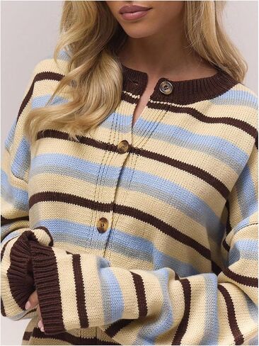 SOLY HUX Women's Striped Cardigan Sweater Color Block Button Down Long Sleeve Drop Shoulder Oversized Cardigans in Saudi Arabia