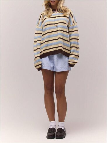 SOLY HUX Women's Striped Cardigan Sweater Color Block Button Down Long Sleeve Drop Shoulder Oversized Cardigans in Saudi Arabia