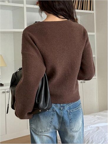 GORGLITTER Women's Wrap Cardigan Sweater Tie Front Long Sleeve Drop Shoulder Trendy Knit Cardigan Coffee Brown Medium in Saudi Arabia