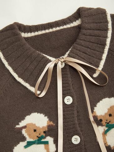 CIDER Women Going Out Knit Cute Cardigan Sweater Sheep Embroidery Ribbon Tie Casual Cardigan in Saudi Arabia