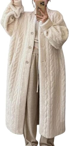 utcoco Long Cardigan for Women Button Down Cable Knit Midi Cardigan Sweaters Winter Mink Fur Coat in Saudi Arabia