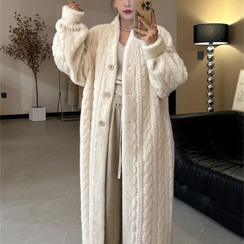 utcoco Long Cardigan for Women Button Down Cable Knit Midi Cardigan Sweaters Winter Mink Fur Coat in Saudi Arabia