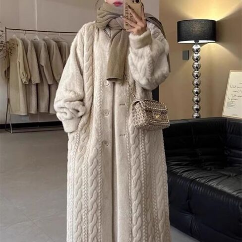 utcoco Long Cardigan for Women Button Down Cable Knit Midi Cardigan Sweaters Winter Mink Fur Coat in Saudi Arabia