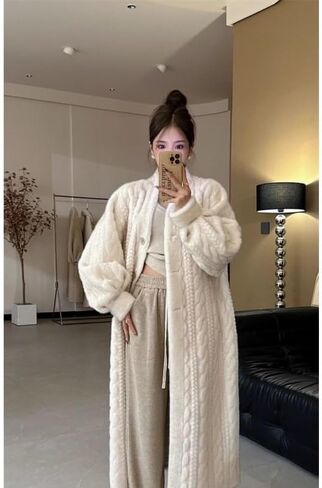 utcoco Long Cardigan for Women Button Down Cable Knit Midi Cardigan Sweaters Winter Mink Fur Coat in Saudi Arabia