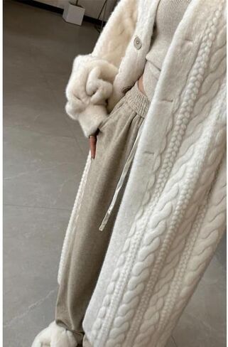 utcoco Long Cardigan for Women Button Down Cable Knit Midi Cardigan Sweaters Winter Mink Fur Coat in Saudi Arabia