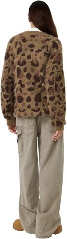 Bakyarder Leopard Printed Cardigan for Women, Vintage Button-Up Sweater, Y2K Drop Shoulder Knit Cardigan Streetwear in Kuwait