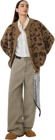 Bakyarder Leopard Printed Cardigan for Women, Vintage Button-Up Sweater, Y2K Drop Shoulder Knit Cardigan Streetwear in Kuwait