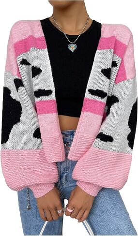 MakeMeChic Women's 3D Floral Cardigan Sweaters Open Front Cropped Cute Cardigan Lantern Sleeve Outerwear in Saudi Arabia