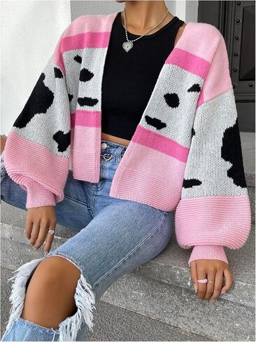 MakeMeChic Women's 3D Floral Cardigan Sweaters Open Front Cropped Cute Cardigan Lantern Sleeve Outerwear in Saudi Arabia