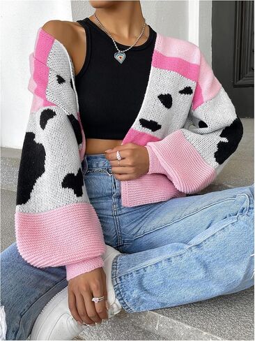 MakeMeChic Women's 3D Floral Cardigan Sweaters Open Front Cropped Cute Cardigan Lantern Sleeve Outerwear in Saudi Arabia