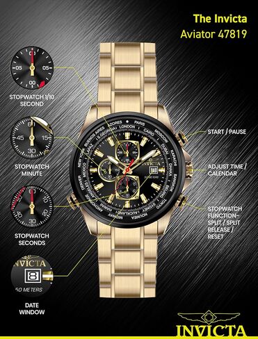 Invicta Men's Analog Quartz Watch with Stainless Steel Strap 47819, Gold, Modern in Saudi Arabia