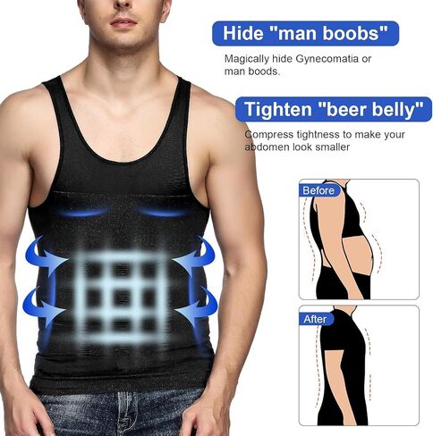 Men's Body Shaper Slimming Shirt Tummy Vest Compression Base Layer Slim Muscle Tank Top Shapewear in Saudi Arabia