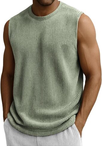 Mens Ribbed Knit Tank Tops Crew Neck Sleeveless Muscle Shirts Gym Workout Basic Tees Moisture Wicking Athletic Tops in Saudi Arabia
