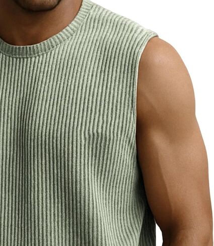 Mens Ribbed Knit Tank Tops Crew Neck Sleeveless Muscle Shirts Gym Workout Basic Tees Moisture Wicking Athletic Tops in Saudi Arabia
