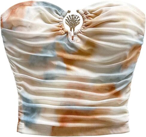 Milumia Women's Seashell Decor Tie Dye Ruched Tube Top Strapless Bandeau Crop Tops in Saudi Arabia