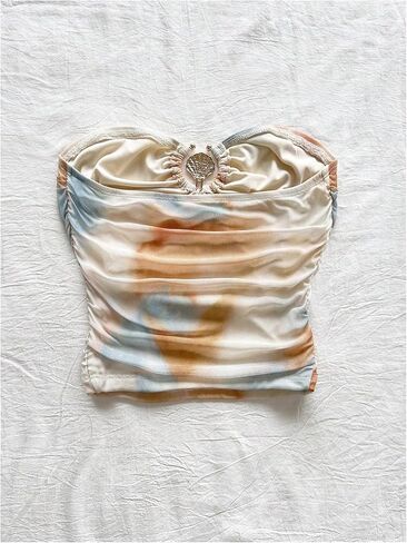 Milumia Women's Seashell Decor Tie Dye Ruched Tube Top Strapless Bandeau Crop Tops in Saudi Arabia