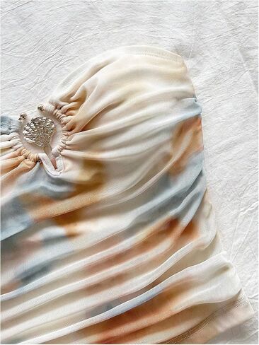 Milumia Women's Seashell Decor Tie Dye Ruched Tube Top Strapless Bandeau Crop Tops in Saudi Arabia