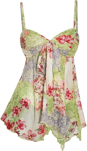 Milumia Women Floral Asymmetrical Flowy Cami Top Y2k Tie Front Spaghetti Strap Mesh Tops in Saudi Arabia