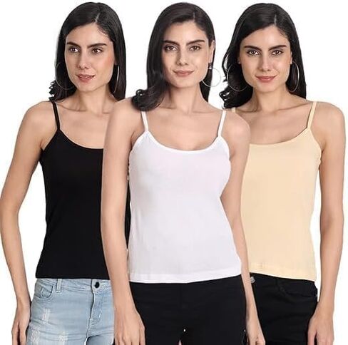 Aimly Tank Tops for Women's 3 Pack Cotton Spaghetti Strap Summer Camisole Scoop Neck Slim Fit Sleeveless in Saudi Arabia