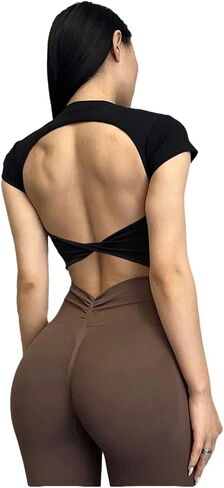 Ladies' Round-Neck Backless Short-Sleeved Fitness Yoga Vest in Saudi Arabia