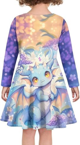 Cute Dragon Dresses for Kids Girl 4-14T Long Sleeve Midi Dress Fall Casual Dresses 2025 Round Neck Sundress in Saudi Arabia
