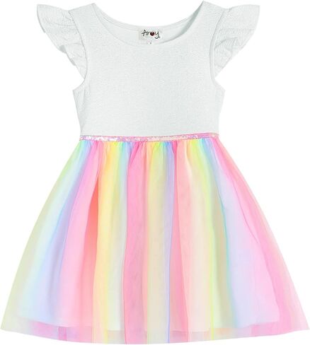 Rainbow Girl Tutu Dress Tulle Princess Girls Dresses Sleeveless Wedding Birthday Party Gift Gown Children's Garden 3-7T in Saudi Arabia