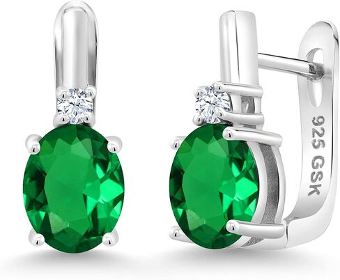 Gem Stone King 925 Sterling Silver Green Nano Emerald Earrings For Women (4.70 Cttw, Gemstone May Birthstone, Oval 9X7MM) in Saudi Arabia