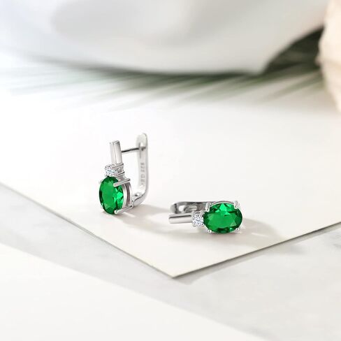Gem Stone King 925 Sterling Silver Green Nano Emerald Earrings For Women (4.70 Cttw, Gemstone May Birthstone, Oval 9X7MM) in Saudi Arabia