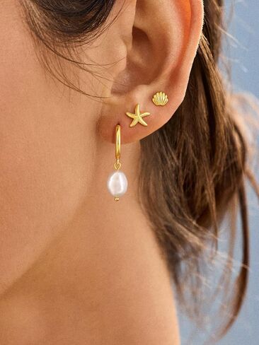 MBW Gold Starfish Earrings for Women, Small Dainty 14k Gold Plated Seashell Conch Pearl Hoop Dangle Earrings Stud Sets Beach Ocean Halloween Jewelry Gifts for Women Trendy in Saudi Arabia