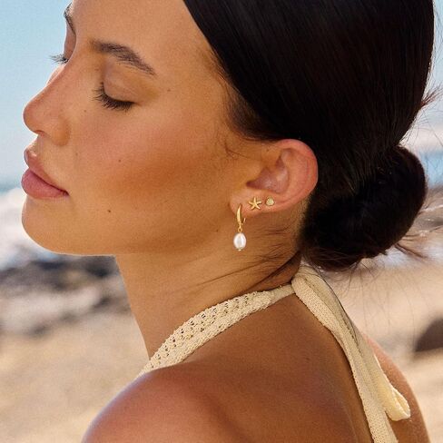 MBW Gold Starfish Earrings for Women, Small Dainty 14k Gold Plated Seashell Conch Pearl Hoop Dangle Earrings Stud Sets Beach Ocean Halloween Jewelry Gifts for Women Trendy in Saudi Arabia