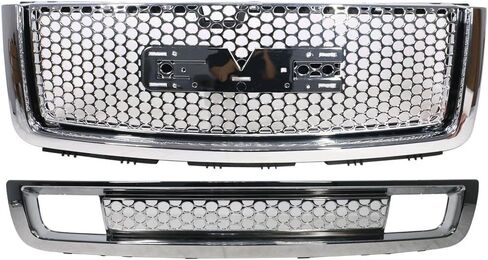 Grille Compatible With 2007-2013 GMC Sierra 1500 Denali, ABS Plastic Chrome Front Upper Grille + Lower Grill Guards By IKON MOTORSPORTS, 2008 2009 2010 2011 2012 in Saudi Arabia