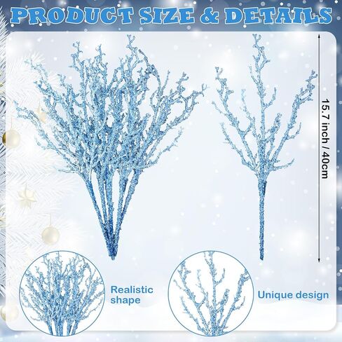 Giegxin 6 Pcs Snowy Branches Tree Picks 16 Inch Artificial Christmas Tree Branches Picks White Christmas Greenery Stems Frosted Tree Branches Twigs Stems for Xmas Tree Wreaths Home Table Decor in Saudi Arabia