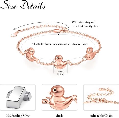Palpitate Duck Gifts Duck Bracelets for Girls 925 Sterling Silver 925 Cute Ducky Jewelry Birthday for Women Girls in Saudi Arabia