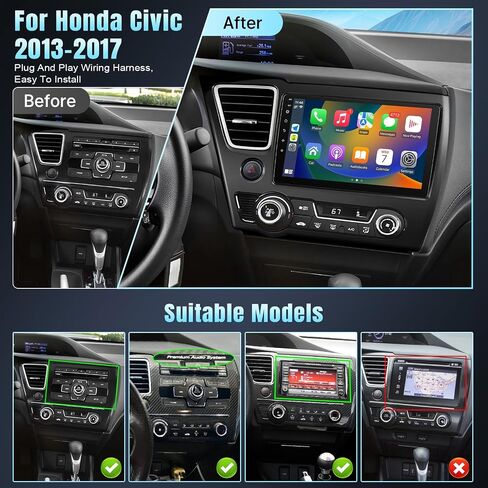 Car Stereo Radio for Honda Civic 2001 2002 2003 2004 2005 Wireless Apple CarPlay, Android Auto, Backup Camera, Microphone, Bluetooth, GPS Navigation in Saudi Arabia