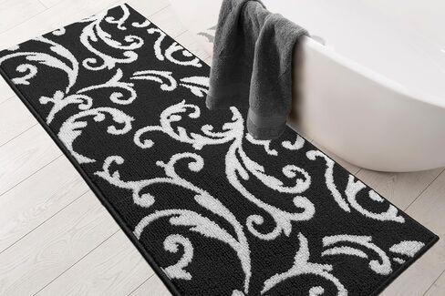 Hallway Runner Rug Non Slip Rubber Backing, 26 inch x 8 ft, Scroll, Black & White, Heavy Duty Berber Style Carpet Runner for Entryway, Kitchen, Bathroom, Bedroom, Laundry Room. in Kuwait